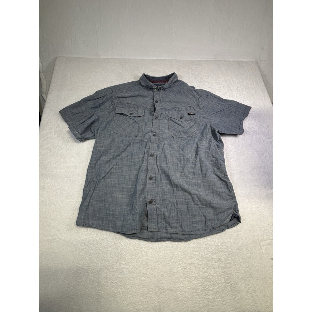HAWX Mens 2XL Button Up Short Sleeve Shirt Work Gear Blue Gray Pockets Outdoor